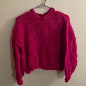 Neon pink knitted sweater- cropped